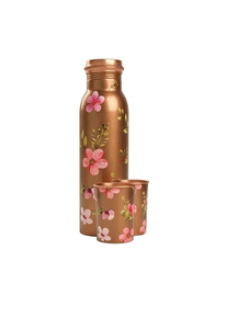 ขวดน้ำทองแดงลายดอกไม้พร้อมฝาปิด ชุดขวดน้ำทองแดงพกพาสำหรับเดินทาง - Product Image 6