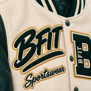 Chaqueta Varsity Verde Crema para Hombre BFIT, con Parches de Letras, Botones a Presión de Chenilla, Estilo Vintage, para Invierno - Product Image 6
