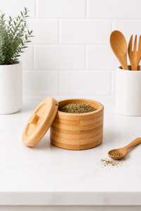 Natural Acacia Wooden <b>Storage</b> <b>Jar</b> with Airtight Wooden Cover 250ml Capacity Premium <b>Kitchen</b> Canister <b>for</b> Spice <b>Storage</b> Wholesale - Product Image 5