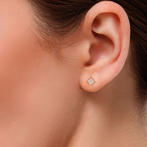 18K Rose Gold Square Diamond Stud Earrings Geometric Lab Grown Diamond Minimalist Fine Jewelry for Women - Product Image 4