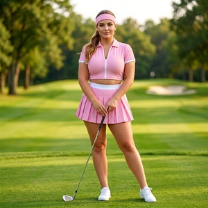 Women's Golf 2-Piece Set Light Blue Knitted <b>Crop</b> <b>Top</b> With Zipper <b>And</b> Pleated <b>Skirt</b> Sporty Style Spring Summer Wear - Product Image 4