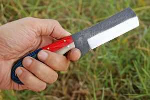 Cuchillo Sheepsfoot con Hoja de Acero al Carbono de 0.7mm de Grosor, Borde Recto, Herramienta para Trabajar la Madera con Mango Azul y Rojo - Product Image 3