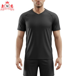 Conjunto de camiseta y pantalones cortos de fútbol para hombre, de poliéster negro, cuello en V, transpirable, uniforme para adulto, detección de agujas - Product Image 4