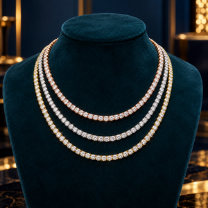 Cadena de tenis con diamantes redondos de primera calidad |   Collar de Oro Blanco de 18 Quilates de 16 Pulgadas con Gemas Naturales de 0.20 Quilates y 3.8 mm, Joyería Fina de 22 Quilates, Centro de Exportación B2B - Product Image 3