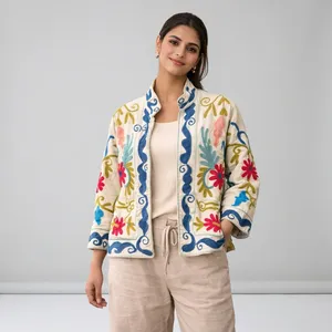 Stylish SUZANI Elegant <b>Short</b> Outerwear <b>Jacket</b> Mandarin Collar Full Sleeve Breathable Sheep Skin Comfortable Patchwork Animal - Product Image 2