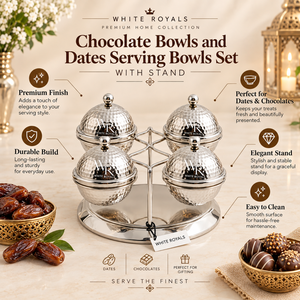 Polished Steel <b>Treat</b> Containers with Round Covers and Presentation Stand |Stylish Server for Dates <b>Chocolates</b> Candy Nuts and Dry - Product Image 5