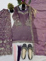 Ensemble haut-pantalon palazzo et dupatta en soie de qualité supérieure, infroissable, séchage rapide, réversible, avec broderie et sequins, entièrement cousu
