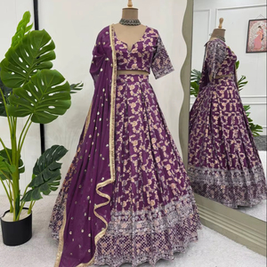 Nuevo y elegante Lehengha con hilo Jequrd y lentejuelas, un vestido tradicional para mujeres. - Product Image 4