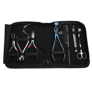 Kit de herramientas de alta calidad para extensiones de cabello plateadas con pinza azul para cinta adhesiva, removedor de cuentas, crimpadora de 2 orificios y herramienta de gancho para extraer bucles. - Product Image 1