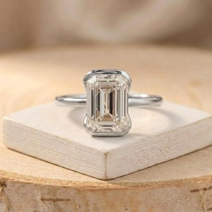 Bague de mariage solitaire moderne en or massif 10K 14K 18K avec diamant de laboratoire taille émeraude 3.00 CT, demi-sertissage, couleur E, clarté VVS - Product Image 2