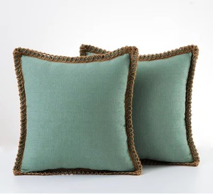 Funda de Cojín Cuadrada Azul Clásica con Ribete Trenzado, Cierre de Sobre de Algodón Hecho a Mano, Decoración para el Hogar - Product Image 3