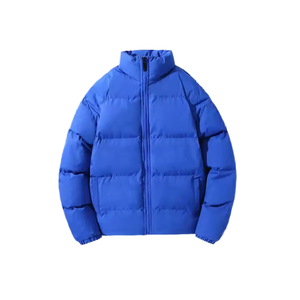 <b>Light</b> Blue Unisex <b>Puffer</b> <b>Jacket</b> Solid Color Zipper Closure Windproof Casual Winter Thick Polyester Stand Collar Regular Fit - Product Image 3