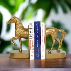 Gold Horse Serre-livres décoratifs en métal plaqué or Art Déco, organisateur d'étagère pour la maison et le bureau, cadeau de remise de diplôme/mariage/Diwali - Product Image 2