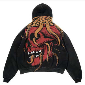 Sudadera con Capucha Personalizada Estilo High Street con Lavado Ácido para Hombre, con Parche de Gema de Corte Crudo, Bordado y Diseño de Transferencia Térmica - Product Image 4