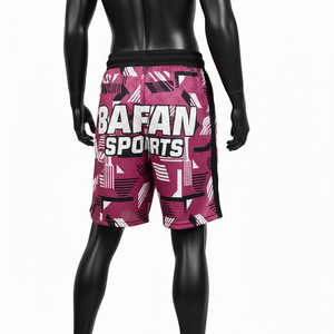 Shorts de sport pour homme en mesh de haute qualité, tissu polyester mesh, imprimé abstrait bordeaux et blanc, logo personnalisé, shorts de sport pour homme. - Product Image 5