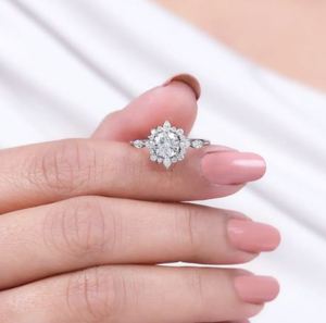 Round Cut Moissanite <b>Ring</b> 925 Sterling <b>Silver</b> White Gold Plated Classic <b>Solitaire</b> Engagement <b>Ring</b> Dainty Promise <b>Ring</b> Gift - Product Image 2