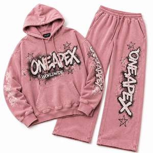 ONE APEX Womens <b>Pink</b> Acid Wash Oversized Hoodie <b>Tracksuit</b> Wide Leg Sweat Set Graphic Streetwear Lounge Wear Outfit - Product Image 3