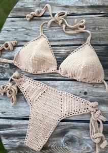 Ensemble de bikini au crochet fait main - Maillot de bain en coton blanc - Vêtements de plage - Product Image 2
