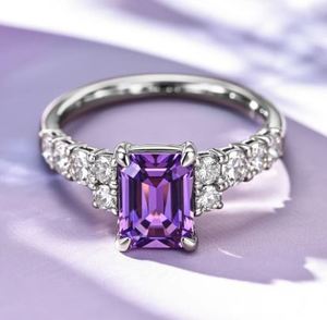 <b>Emerald</b> Cut Amethyst Moissanite Prong Setting 14k Gold Plated Sterling <b>Silver</b> Vintage Engagement Wedding Party Anniversary <b>Ring</b> - Product Image 1