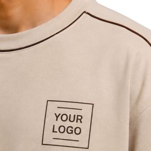 Beige And Dark Brown Mens Oversized <b>T</b> <b>Shirt</b> And Shorts Set Customized Logo Contrast Stitching Casual Streetwear Two Piece Set - Product Image 6