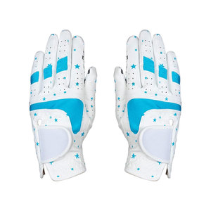 White Blue Star Print Golf <b>Gloves</b> Full Finger Non-Slip Breathable Microfiber Leather Unisex Sports <b>Glove</b> Hook And Loop Closure - Product Image 1