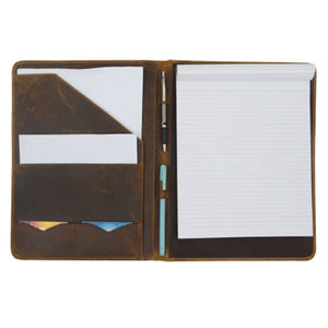 Brown Leather <b>Portfolio</b> Organizer Document <b>Folder</b> Card Holder Resume File Case for Gift - Product Image 1
