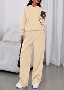 Conjunto de Sudadera con Capucha de 2 Piezas para Mujer, Color Sólido, Corte Holgado, Informal, Pantalones de Manga Larga, 100% Algodón, Felpa, Transpirable, Invierno - Product Image 2
