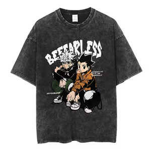 เสื้อยืดผู้ชายไซส์ใหญ่พิเศษ พิมพ์ลายกะโหลกและตัวละครอนิเมะ สีม่วง ดีไซน์สตรีทสไตล์ แขนสั้น คอกลม ผ้าคอตตอนเจอร์ซีย์ - Product Image 2
