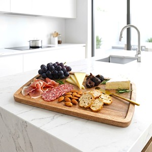 Bandeja de madera para servir de 40x20cm, rectangular, para desayuno, con borde elevado, bandeja de madera natural, bandeja rectangular grande - Product Image 4