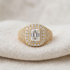 Bague Hiphop en Or 18 carats avec Diamant, Style Halo, Pierre Centrale Taille Coussin, pour Mariage, Anniversaire, Bijou Tendance - Product Image 3