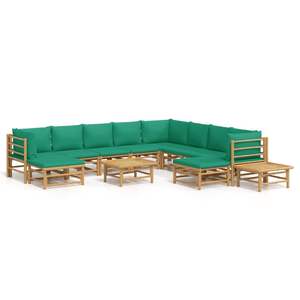 Ensemble de salon de jardin en bambou naturel avec coussins en polyester vert - Product Image 2