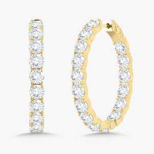 Round Cut Lab Grown Diamond Large Solitaire <b>Hoop</b> <b>Earrings</b> Shared Prong Inside Out Huggies Bulk Order 14k <b>Solid</b> Gold Wholesale - Product Image 1