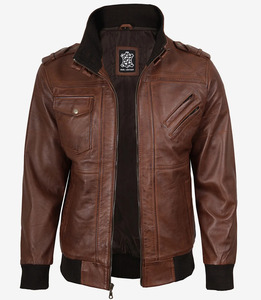 Veste bomber en cuir marron cognac sur mesure pour homme |   Capuche amovible |   Fabricant OEM - Product Image 5
