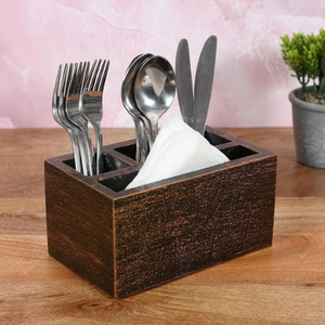 Luxury Wooden Cutlery Holder Stand For Restaurant Tableware Utensil Organizer With Premium Natural Wood Finished - Product Image 2