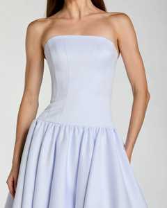 Vestido de Noche Largo de Satén Azul Claro sin Tirantes, Estilo Tubo, Plisado, Elegante, Formal, con Sujetador Incorporado y Antiarrugas - Product Image 4