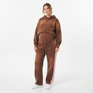 Ensemble de survêtement de maternité pour femme, style streetwear à capuche, extensible dans quatre directions, avec pantalon de jogging de grossesse, effet vintage et délavé à l'acide, pour l'hiver - Product Image 5