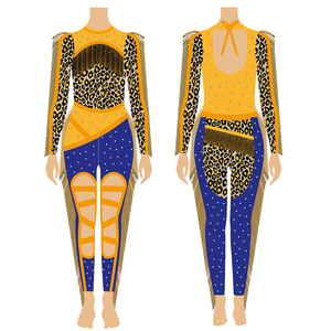 Traje de Danza Escénica para Mujer, Estampado de Camuflaje Azul con Flecos y Lentejuelas, Impresión por Sublimación, Ropa de Actuación - Product Image 3
