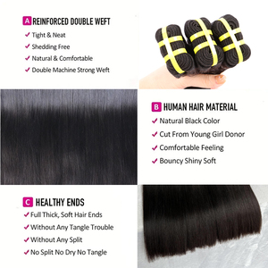 Extensiones de Cabello Humano Virgen Vietnamita Sin Procesar, Mechones de Cabello Humano Original Liso, Extensiones de Cabello con Doble Trama # 1B - Product Image 4