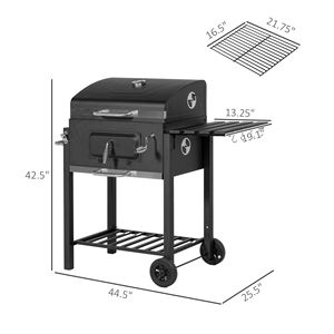 Portatile nero all'aperto carbone barbecue Grill e fumatore Combo con ripiano laterale per campeggio picnic cortile uso Trolley Design - Product Image 3