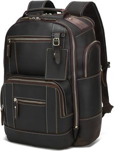 OEM Custom <b>Men</b> Vintage <b>Leather</b> Laptop <b>Backpack</b> 24L Hiking Travel <b>Backpack</b> - Product Image 1