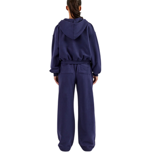 Conjunto de chándal con capucha y cremallera completa para mujer, pantalones anchos rectos con cordón en la cintura y dobladillo fruncido, conjunto de dos piezas para descanso, viajes y uso urbano - Product Image 2