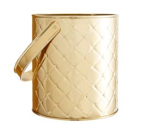 Seau à glace rond en laiton doré avec couvercle, refroidisseur en métal côtelé et poignée pour les fêtes - Product Image 2