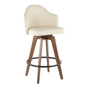 Taburete de Bar Ahoy Mid Century en Madera de Nogal y Cuero Sintético Crema, Colección de Taburetes de Bar - Product Image 1