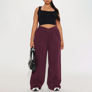 Women’s High Waist Wide Leg Lounge Pants Casual Elastic Waist Straight Leg Trousers for Women Soft Knit Wide Leg Sweatpants - Product Image 6