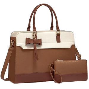 Sac fourre-tout pour ordinateur portable 15,6 pouces en cuir PU imperméable style vintage avec fermeture éclair 13 - Product Image 1