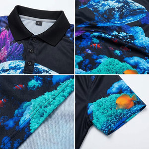 เสื้อโปโลผู้ชายสีดำแห้งเร็วพิมพ์ลายปลา UPF 50 สำหรับใส่ตกปลากลางแจ้ง - Product Image 6