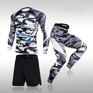 Conjunto de Camiseta Deportiva de Compresión con Mangas Largas y Pantalones Cortos de Camuflaje para Hombre, Secado Rápido, Spandex, Poliéster, Ropa Deportiva para Entrenamiento en el Gimnasio - Product Image 1