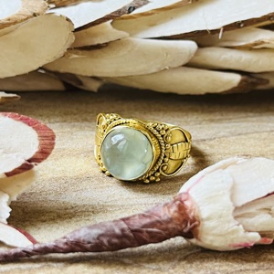 New Arrival Prehnite Brass <b>Ring</b> 18k Gold Plated <b>Statement</b> Leaf Texture <b>Ring</b> Vintage Style Filigree Design Wholesale Womens <b>Ring</b> - Product Image 5