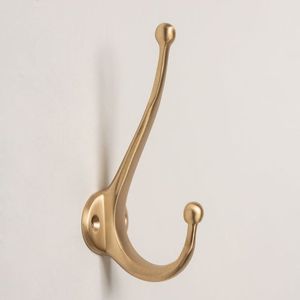 Ganchos para Abrigos de Latón Macizo de Alta Resistencia, Estilo Vintage Antiguo, para Montar en la Pared, Perchero Decorativo de Doble Gancho para Sombreros, con Tornillos - Product Image 3