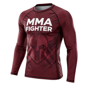 Camiseta de Compresión de Manga Larga para Luchadores de MMA, Camiseta de Compresión Roja de Manga Larga con Estampado por Sublimación de Secado Rápido - Product Image 1